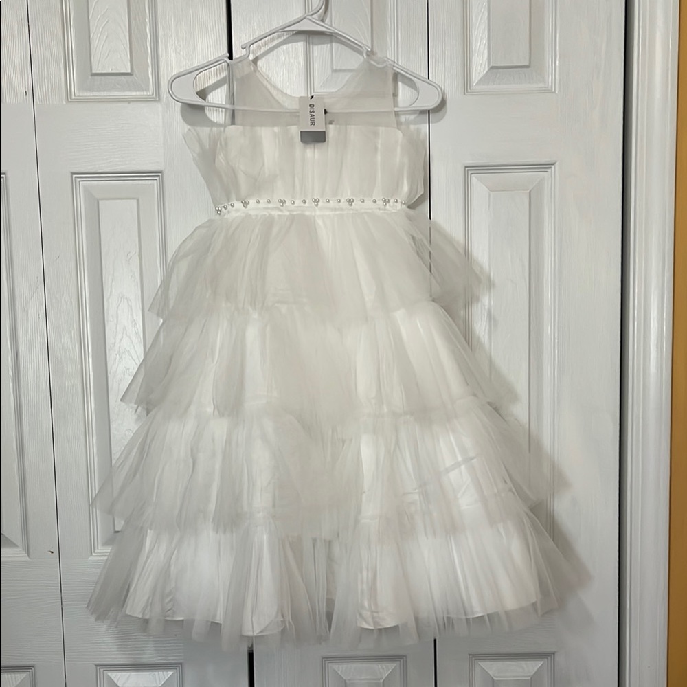 Elegant White Tiered Kids Dress